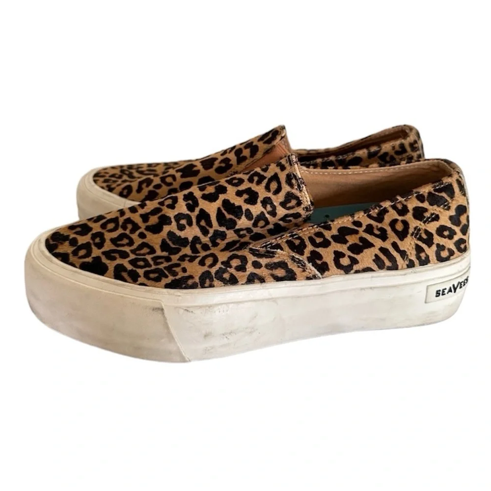 SeaVees Baja Platform Mulholland Leopard Print Cowhide Sneakers Size 9